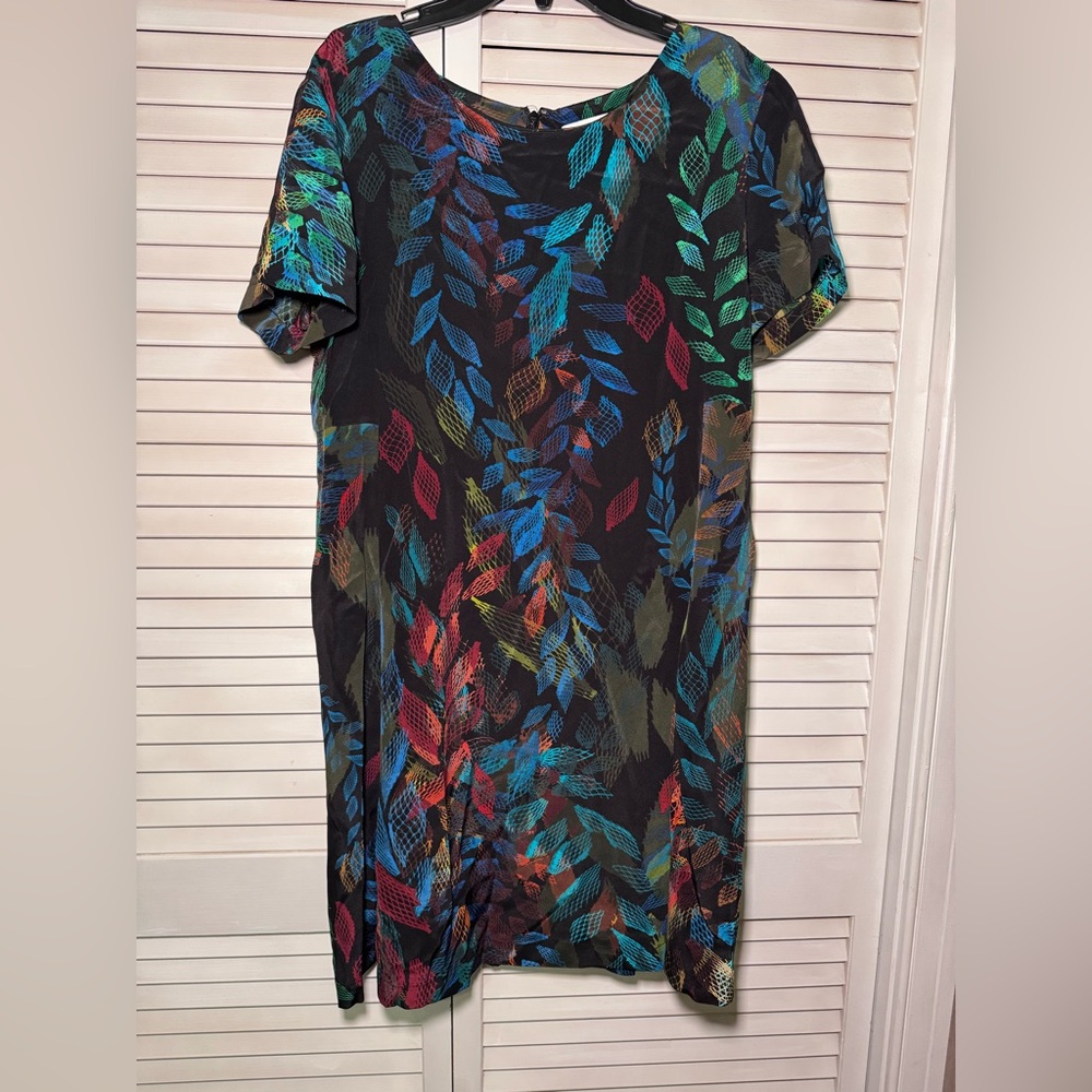 Amanda Uprichard 100% silk mini dress graphic size Medium Leaf Anthro Revolve